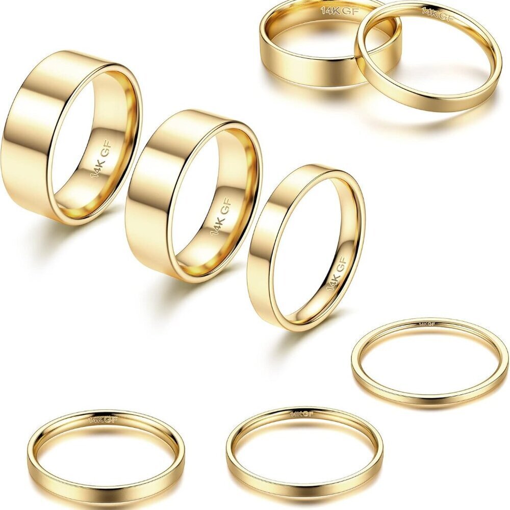 14K Gold Filled Stacking Rings - Set of Thin Band Plain Pinky & Thumb Finger Rin